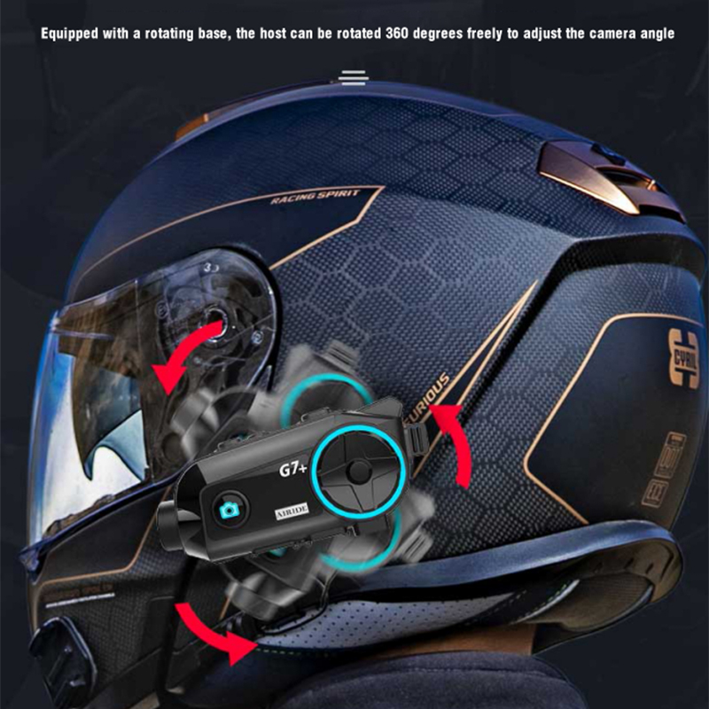 RUNSHO G7+ Motorcycle Bluetooth Intercom Helmet Headset with HD Camera and DVR, All-in-One System